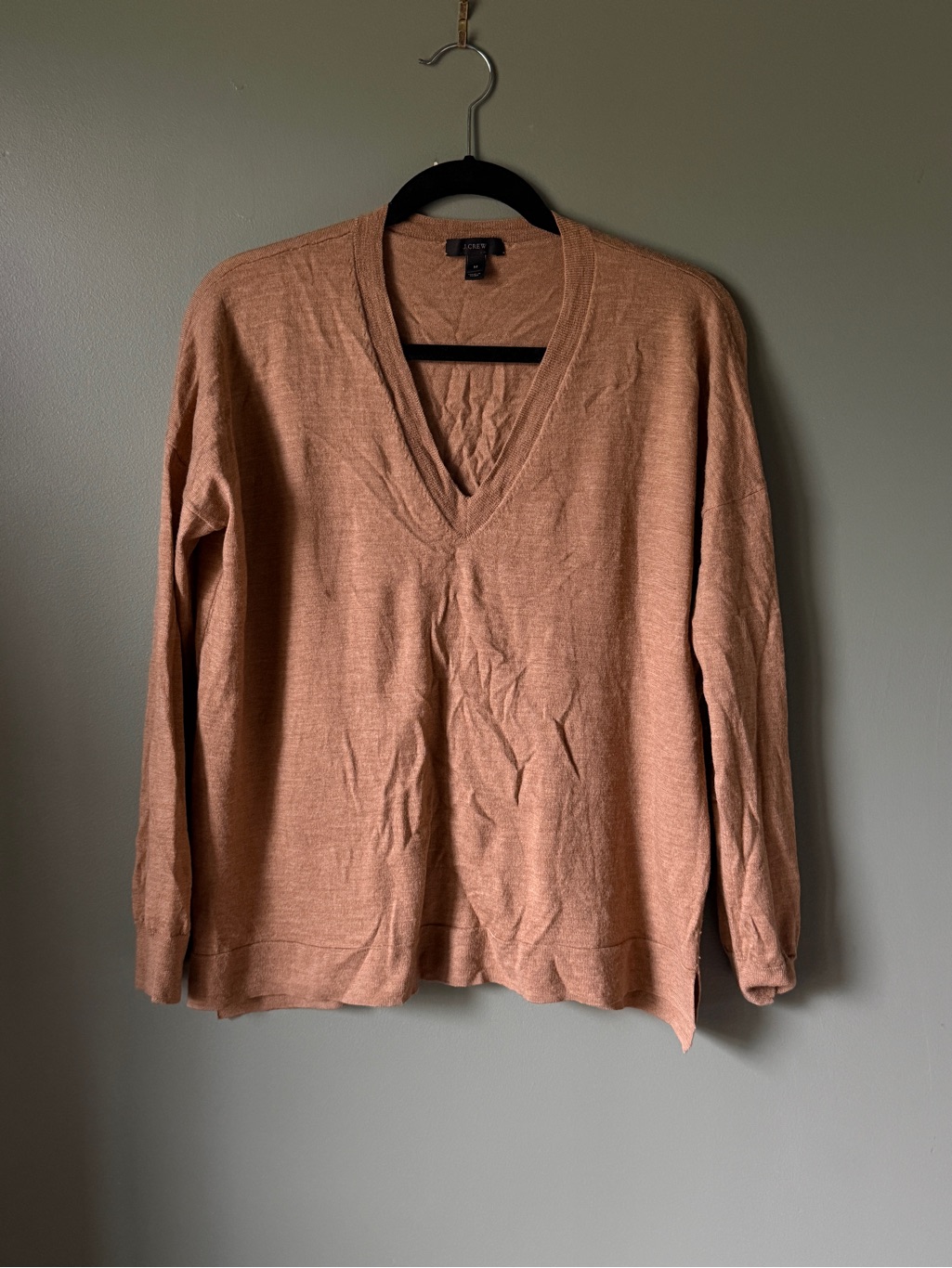 J. Crew 100% Merino Wool V-Neck Sweater - Copperish Tan - M